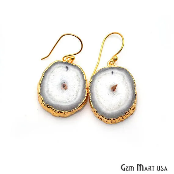Earrings GemMartUSA White Solar Druzy Organic Shape Gold Electroplated 30x23mm Dangle Hook Earring
