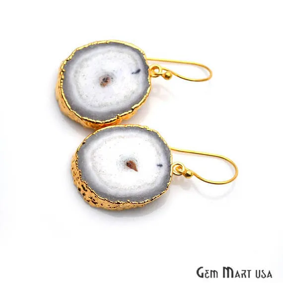 Earrings GemMartUSA White Solar Druzy Organic Shape Gold Electroplated 30x23mm Dangle Hook Earring