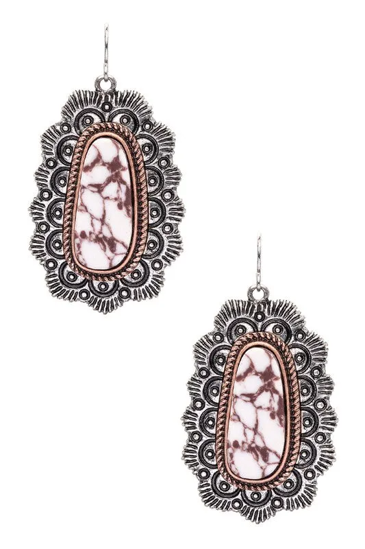 Earrings LA Jewelry Plaza Western Engraved Stone Earrings