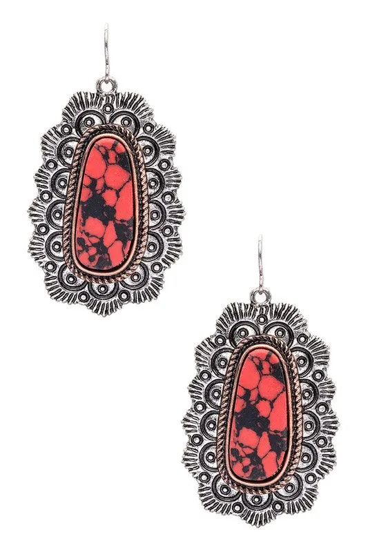Earrings LA Jewelry Plaza Western Engraved Stone Earrings Earrings LA Jewelry Plaza Western Engraved Stone Earrings