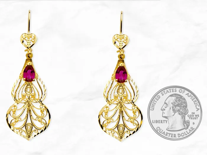 Earrings My Jewelry Plaza Chandelier Earrings with Red Gem in 14K Gold Earrings My Jewelry Plaza Chandelier Earrings with Red Gem in 14K Gold