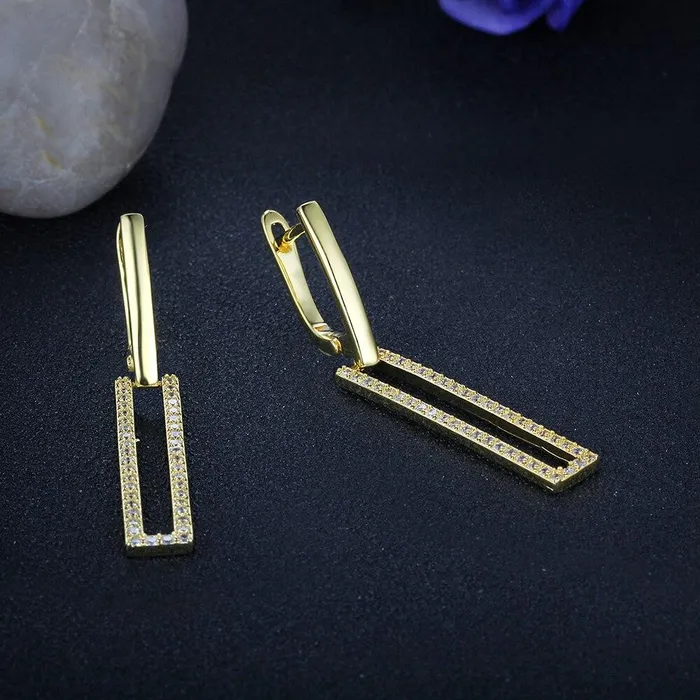 Earrings Personalized Jewel HighQuality Silver Rectangle Shaped Gold Plated Long Dangling Drop Earrings with Cubic Zirconia Fashion Jewelry for Women