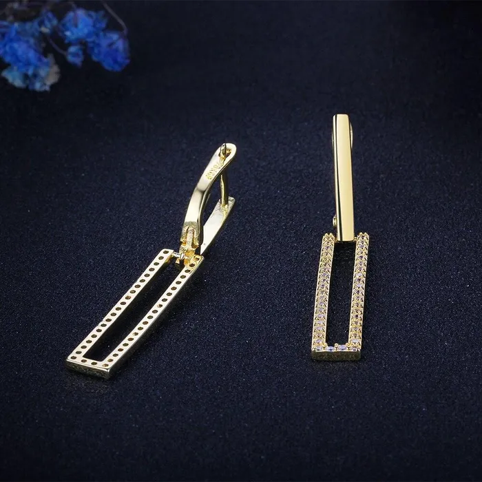 Earrings Personalized Jewel HighQuality Silver Rectangle Shaped Gold Plated Long Dangling Drop Earrings with Cubic Zirconia Fashion Jewelry for Women