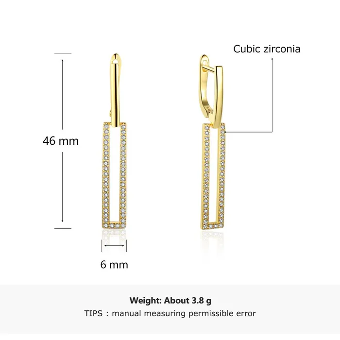 Earrings Personalized Jewel HighQuality Silver Rectangle Shaped Gold Plated Long Dangling Drop Earrings with Cubic Zirconia Fashion Jewelry for Women