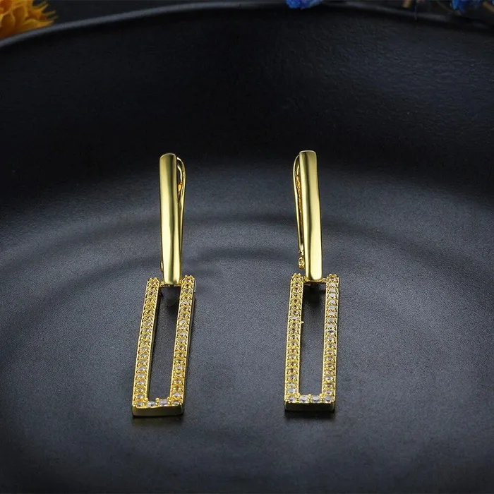 Earrings Personalized Jewel HighQuality Silver Rectangle Shaped Gold Plated Long Dangling Drop Earrings with Cubic Zirconia Fashion Jewelry for Women