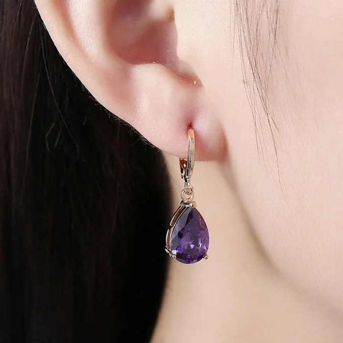Earrings Personalized Jewel Water Drop Earrings For Women BluePurpleWhite CZ Stone Dangle Drop Earrings Women Jewelry Gift for Girls