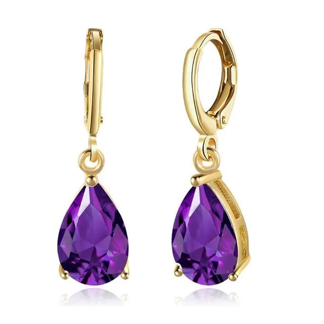 Earrings Personalized Jewel Water Drop Earrings For Women BluePurpleWhite CZ Stone Dangle Drop Earrings Women Jewelry Gift for Girls
