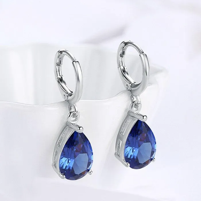 Earrings Personalized Jewel Water Drop Earrings For Women BluePurpleWhite CZ Stone Dangle Drop Earrings Women Jewelry Gift for Girls