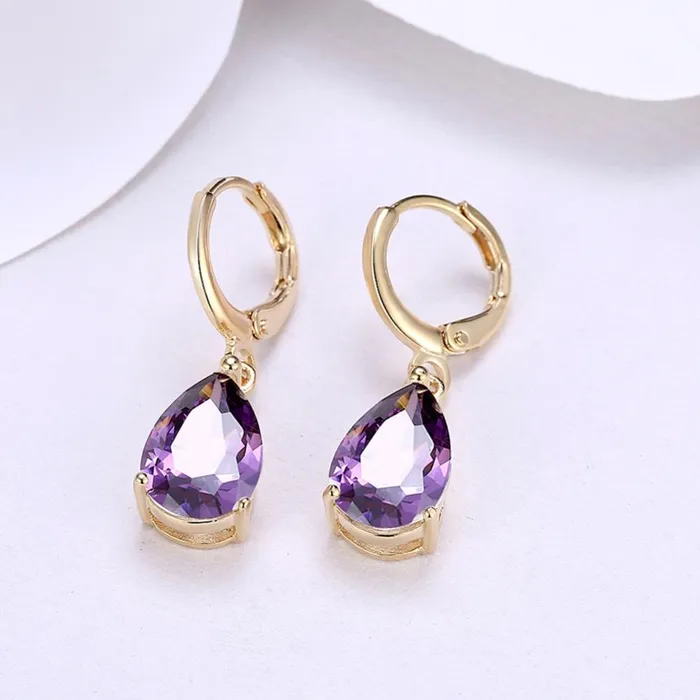 Earrings Personalized Jewel Water Drop Earrings For Women BluePurpleWhite CZ Stone Dangle Drop Earrings Women Jewelry Gift for Girls