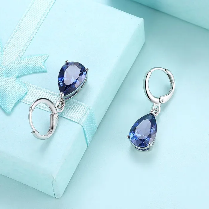 Earrings Personalized Jewel Water Drop Earrings For Women BluePurpleWhite CZ Stone Dangle Drop Earrings Women Jewelry Gift for Girls