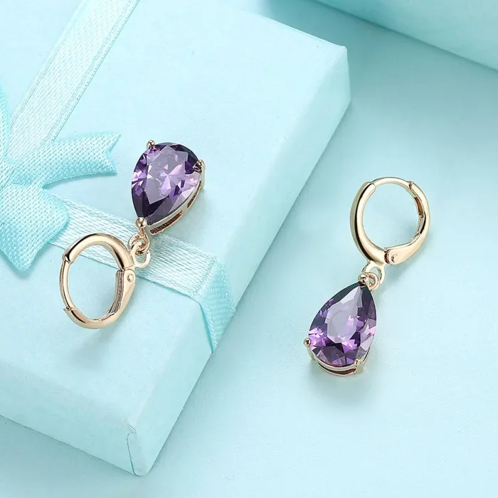Earrings Personalized Jewel Water Drop Earrings For Women BluePurpleWhite CZ Stone Dangle Drop Earrings Women Jewelry Gift for Girls