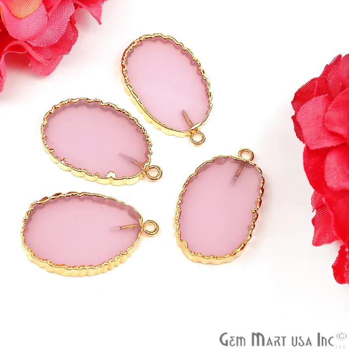 Earrings Rose Chalcedony Oval 30x18mm Gold Electroplated Gemstone Connector GemMartUSA