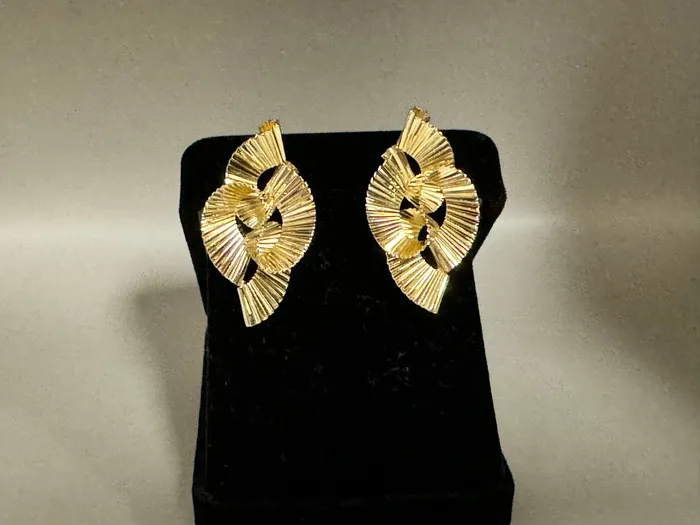 Earrings STA KR EBAY Double Swirl Designer French Back Earrings in 14K Yellow Gold PreOwned Item 30WMG