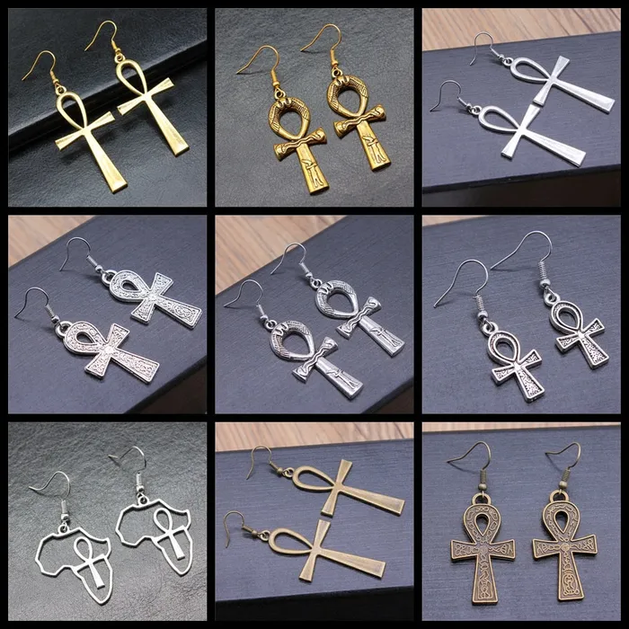 Earrings SWEET T 52 Egyptian Life Key AnkhCross Drop Earrings for Women and Girls in Silver and Gold Earrings SWEET T 52 Egyptian Life Key AnkhCross Drop Earrings for Women and Girls in Silver and Gold