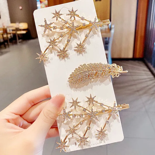 Earrings SWEET T 52 Luxury Crystal Hair PinClip Sets for Women and Girls 1 to 3 Pieces in Gold or Silver