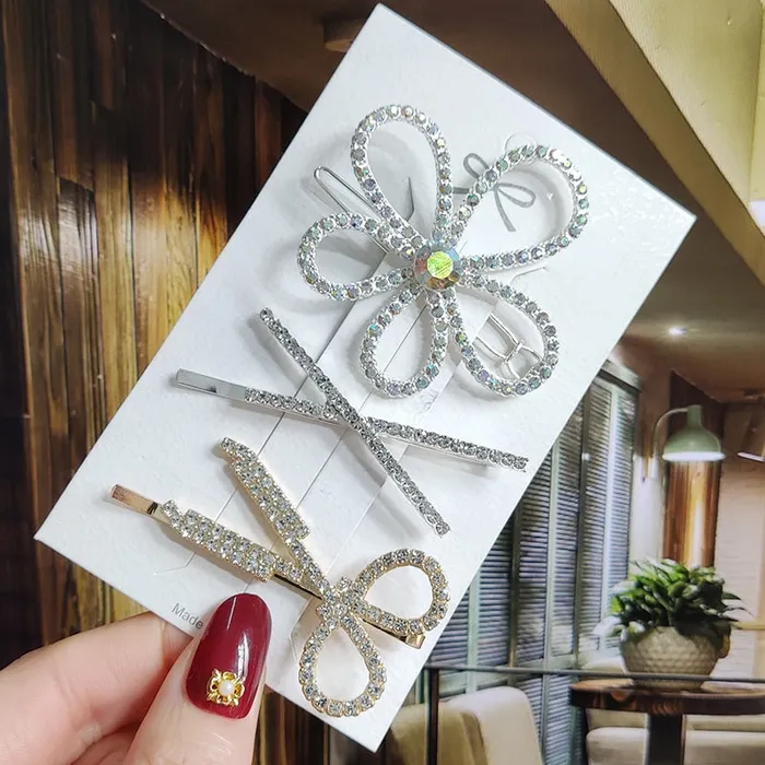 Earrings SWEET T 52 Luxury Crystal Hair PinClip Sets for Women and Girls 1 to 3 Pieces in Gold or Silver
