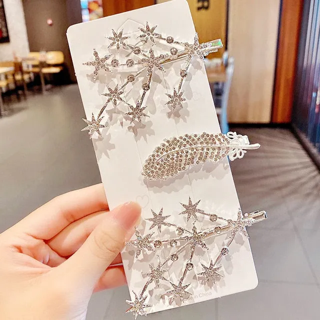 Earrings SWEET T 52 Luxury Crystal Hair PinClip Sets for Women and Girls 1 to 3 Pieces in Gold or Silver