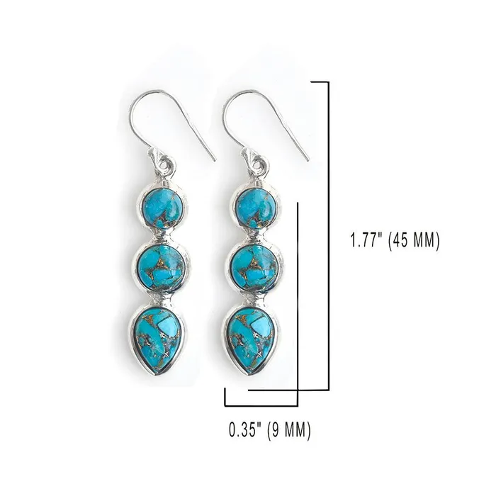 Earrings YoTreasure Blue Copper Turquoise Solid 925 Sterling Silver Teardrop Dangle Earrings Jewelry
