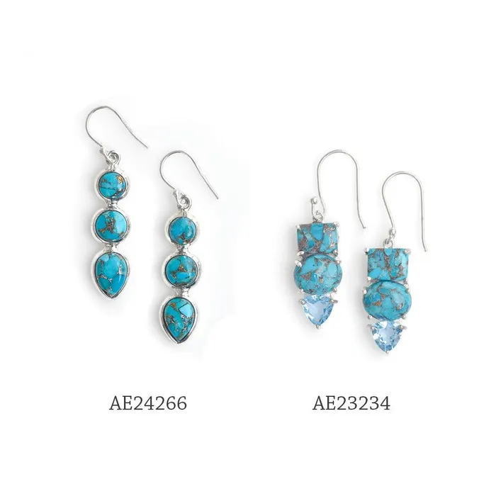 Earrings YoTreasure Blue Copper Turquoise Solid 925 Sterling Silver Teardrop Dangle Earrings Jewelry
