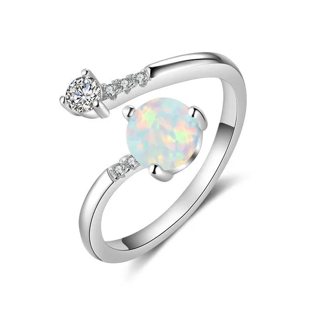 Elegant Sterling Silver Wrap Adjustable Ring Blue Pink White Opal Rings for Women Female Wedding Personalized Jewel Rings Elegant Sterling Silver Wrap Adjustable Ring Blue Pink White Opal Rings for Women Female Wedding Personalized Jewel Rings