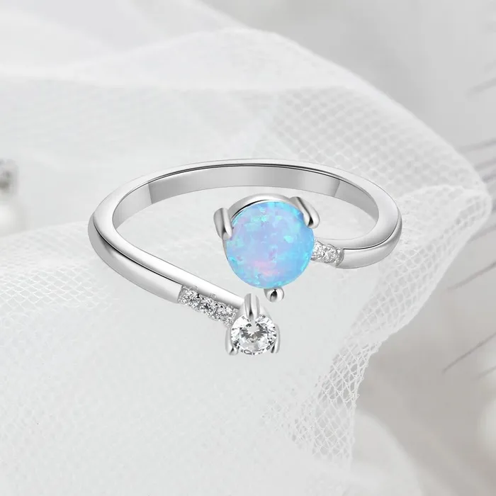 Elegant Sterling Silver Wrap Adjustable Ring Blue Pink White Opal Rings for Women Female Wedding Personalized Jewel Rings