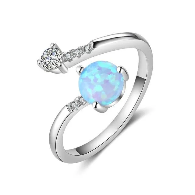 Elegant Sterling Silver Wrap Adjustable Ring Blue Pink White Opal Rings for Women Female Wedding Personalized Jewel Rings