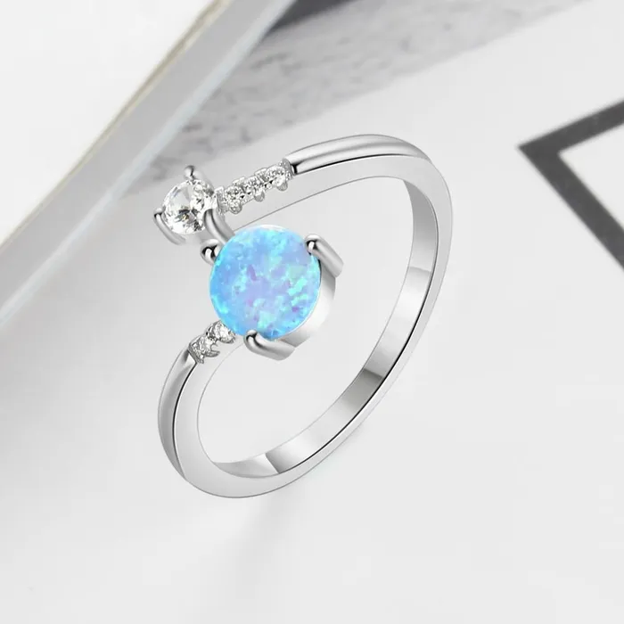 Elegant Sterling Silver Wrap Adjustable Ring Blue Pink White Opal Rings for Women Female Wedding Personalized Jewel Rings