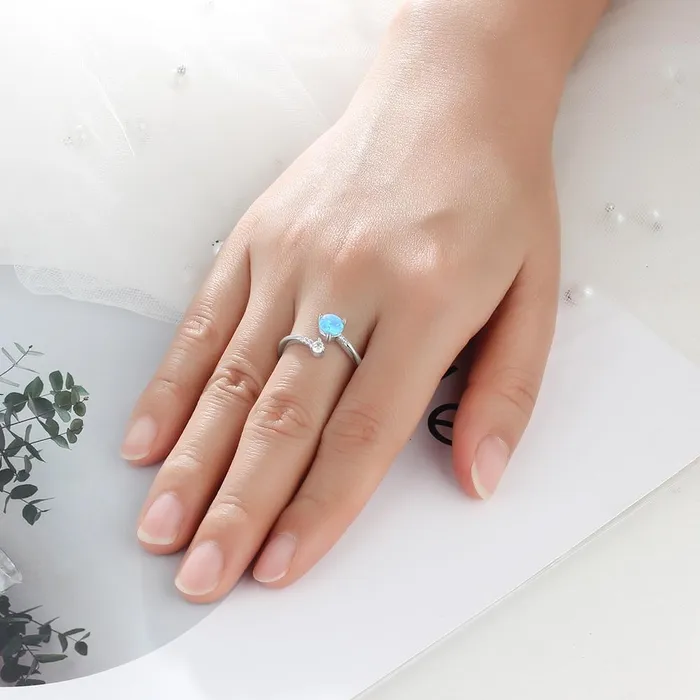 Elegant Sterling Silver Wrap Adjustable Ring Blue Pink White Opal Rings for Women Female Wedding Personalized Jewel Rings