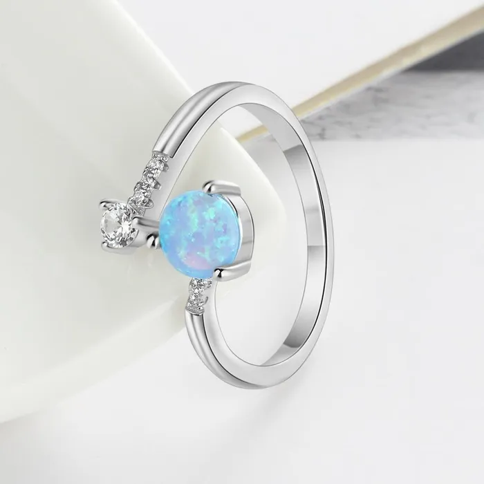 Elegant Sterling Silver Wrap Adjustable Ring Blue Pink White Opal Rings for Women Female Wedding Personalized Jewel Rings