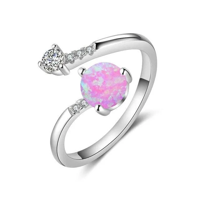 Elegant Sterling Silver Wrap Adjustable Ring Blue Pink White Opal Rings for Women Female Wedding Personalized Jewel Rings