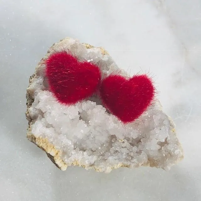 Fuzzy Heart Stud Earrings Red Sarah Belle Earrings