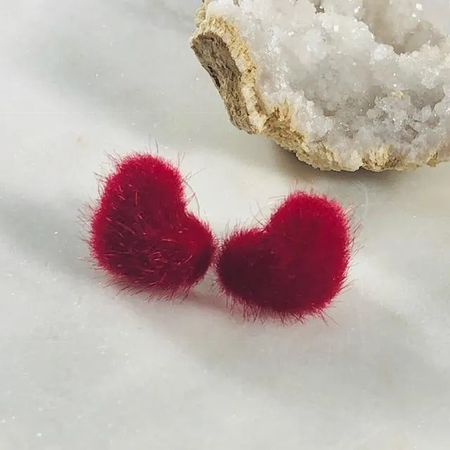 Fuzzy Heart Stud Earrings Red Sarah Belle Earrings
