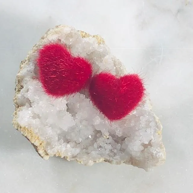 Fuzzy Heart Stud Earrings Red Sarah Belle Earrings