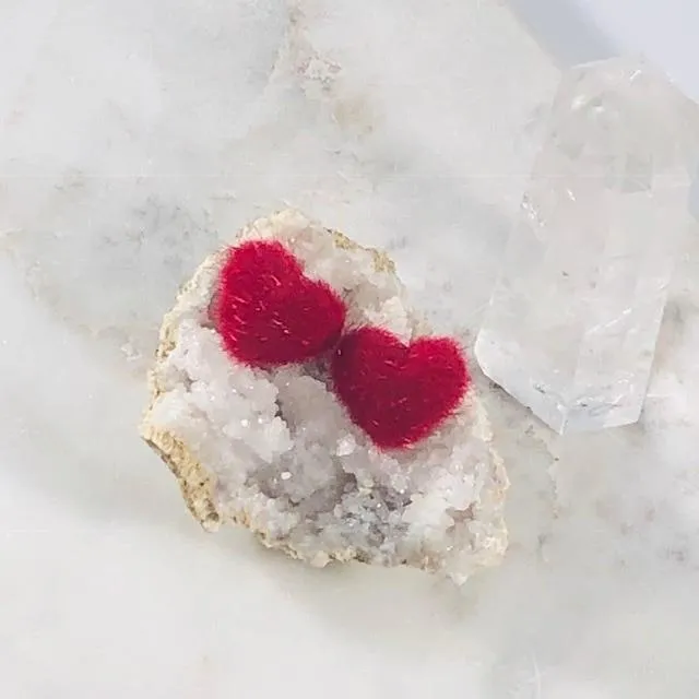 Fuzzy Heart Stud Earrings Red Sarah Belle Earrings