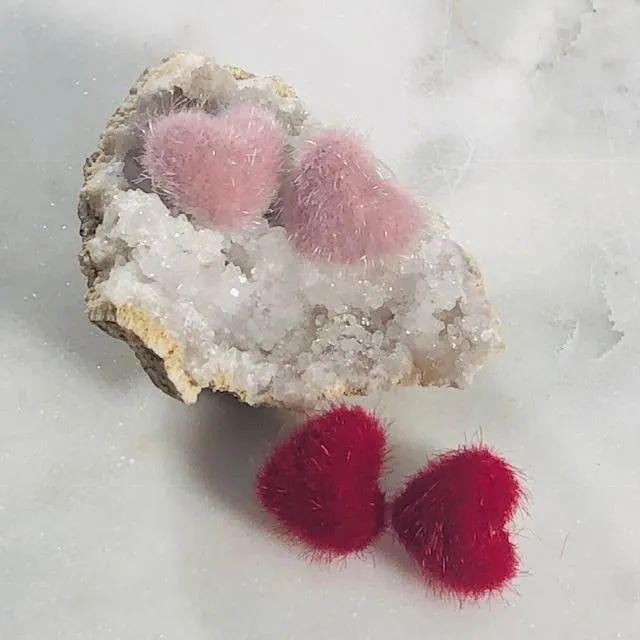 Fuzzy Heart Stud Earrings Red Sarah Belle Earrings
