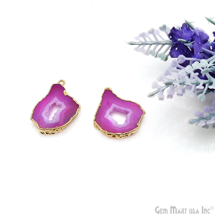 GemMartUSA Agate Slice 26x18mm Organic Gold Electroplated Gemstone Earring Connector 1 Pair Earrings