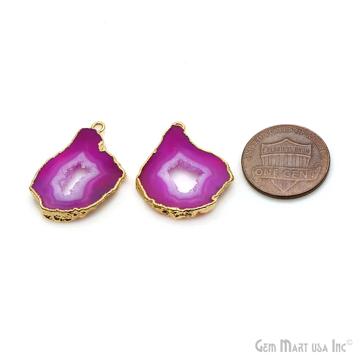 GemMartUSA Agate Slice 26x18mm Organic Gold Electroplated Gemstone Earring Connector 1 Pair Earrings GemMartUSA Agate Slice 26x18mm Organic Gold Electroplated Gemstone Earring Connector 1 Pair Earrings