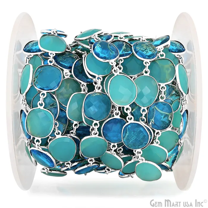 GemMartUSA Aqua Chalcedony With Blue Topaz 1015mm Mix Shape Silver Continuous Connector Chain Rings GemMartUSA Aqua Chalcedony With Blue Topaz 1015mm Mix Shape Silver Continuous Connector Chain Rings