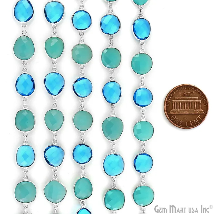 GemMartUSA Aqua Chalcedony With Blue Topaz 1015mm Mix Shape Silver Continuous Connector Chain Rings