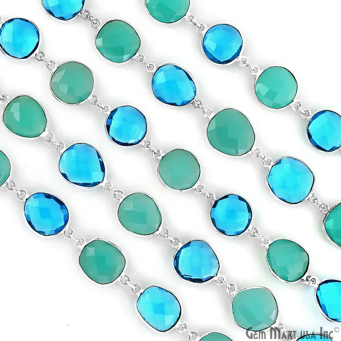 GemMartUSA Aqua Chalcedony With Blue Topaz 1015mm Mix Shape Silver Continuous Connector Chain Rings