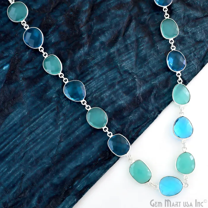 GemMartUSA Aqua Chalcedony With Blue Topaz 1015mm Mix Shape Silver Continuous Connector Chain Rings