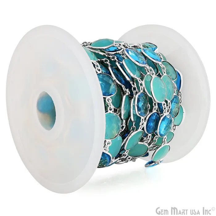 GemMartUSA Aqua Chalcedony With Blue Topaz 1015mm Mix Shape Silver Continuous Connector Chain Rings