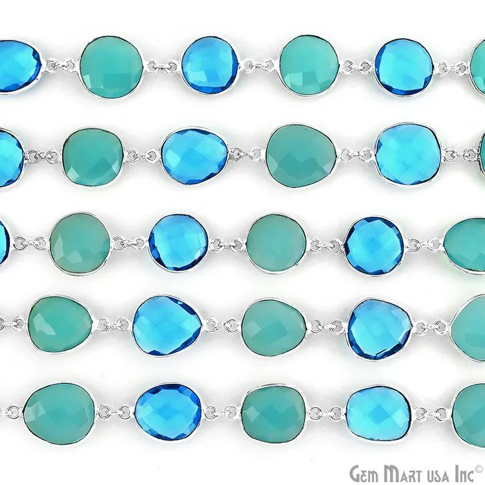 GemMartUSA Aqua Chalcedony With Blue Topaz 1015mm Mix Shape Silver Continuous Connector Chain Rings