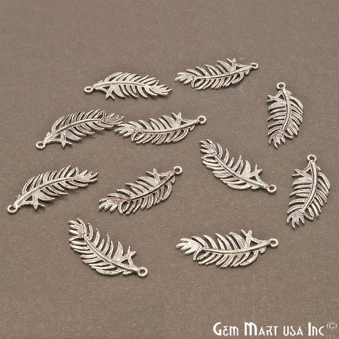 GemMartUSA Charm Necklaces Feather Finding 32x13mm Oxidized Chandelier Jewelry Charm