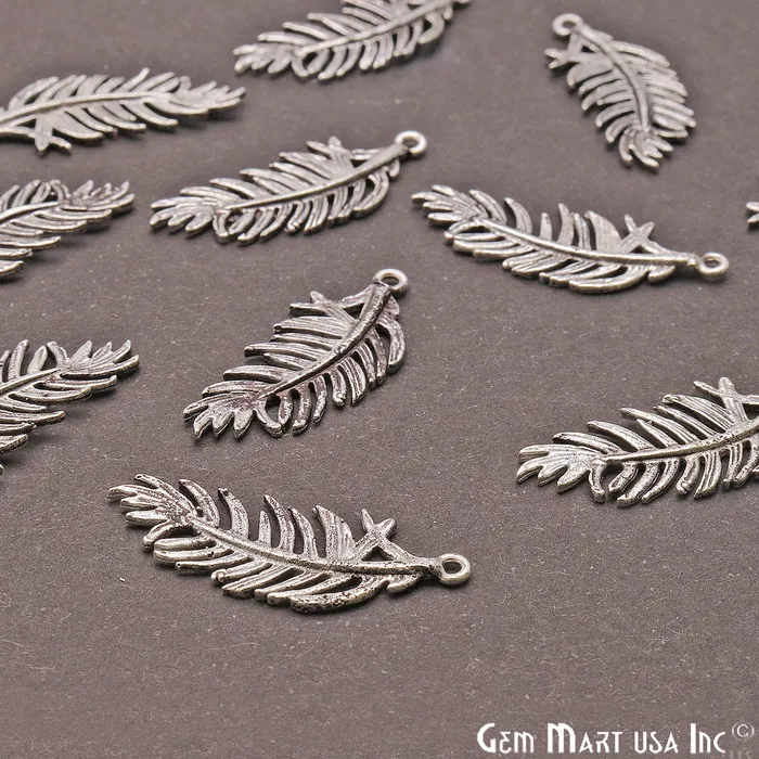 GemMartUSA Charm Necklaces Feather Finding 32x13mm Oxidized Chandelier Jewelry Charm