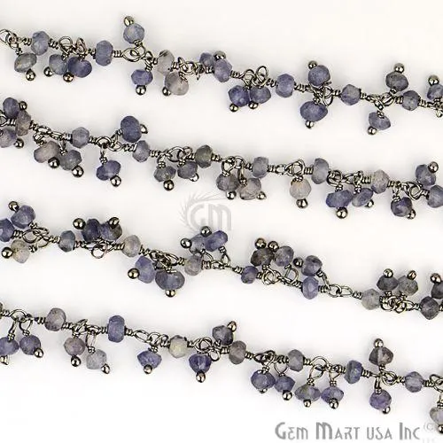 GemmartUSA Charm Necklaces Iolite Faceted Beads Oxidized Wire Wrapped Cluster Dangle Chains GemmartUSA Charm Necklaces Iolite Faceted Beads Oxidized Wire Wrapped Cluster Dangle Chains