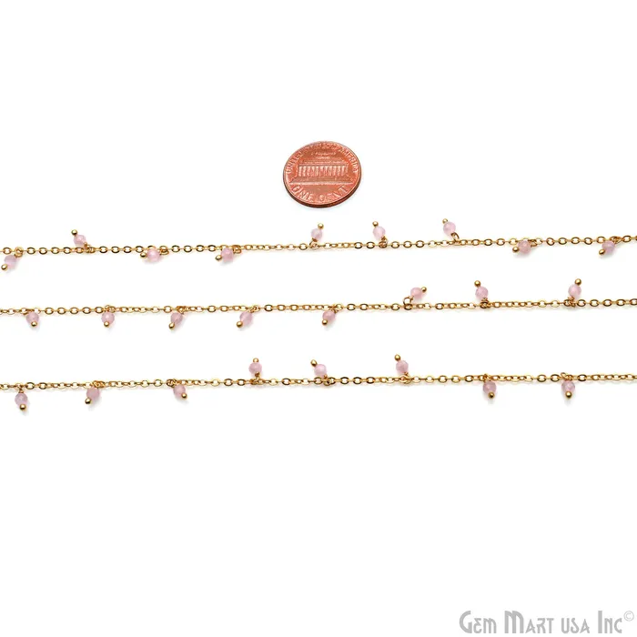 GemMartUSA Charm Necklaces Rose Quartz Faceted Beads 34mm Gold Plated Cluster Dangle Chain