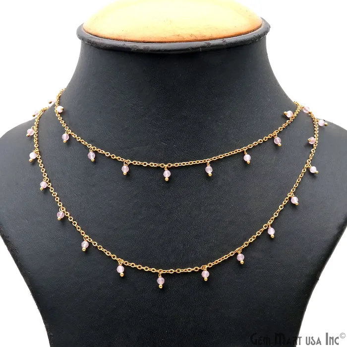 GemMartUSA Charm Necklaces Rose Quartz Faceted Beads 34mm Gold Plated Cluster Dangle Chain