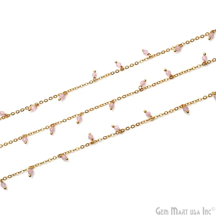 GemMartUSA Charm Necklaces Rose Quartz Faceted Beads 34mm Gold Plated Cluster Dangle Chain