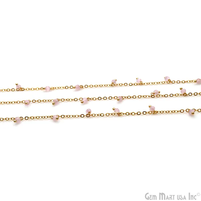 GemMartUSA Charm Necklaces Rose Quartz Faceted Beads 34mm Gold Plated Cluster Dangle Chain
